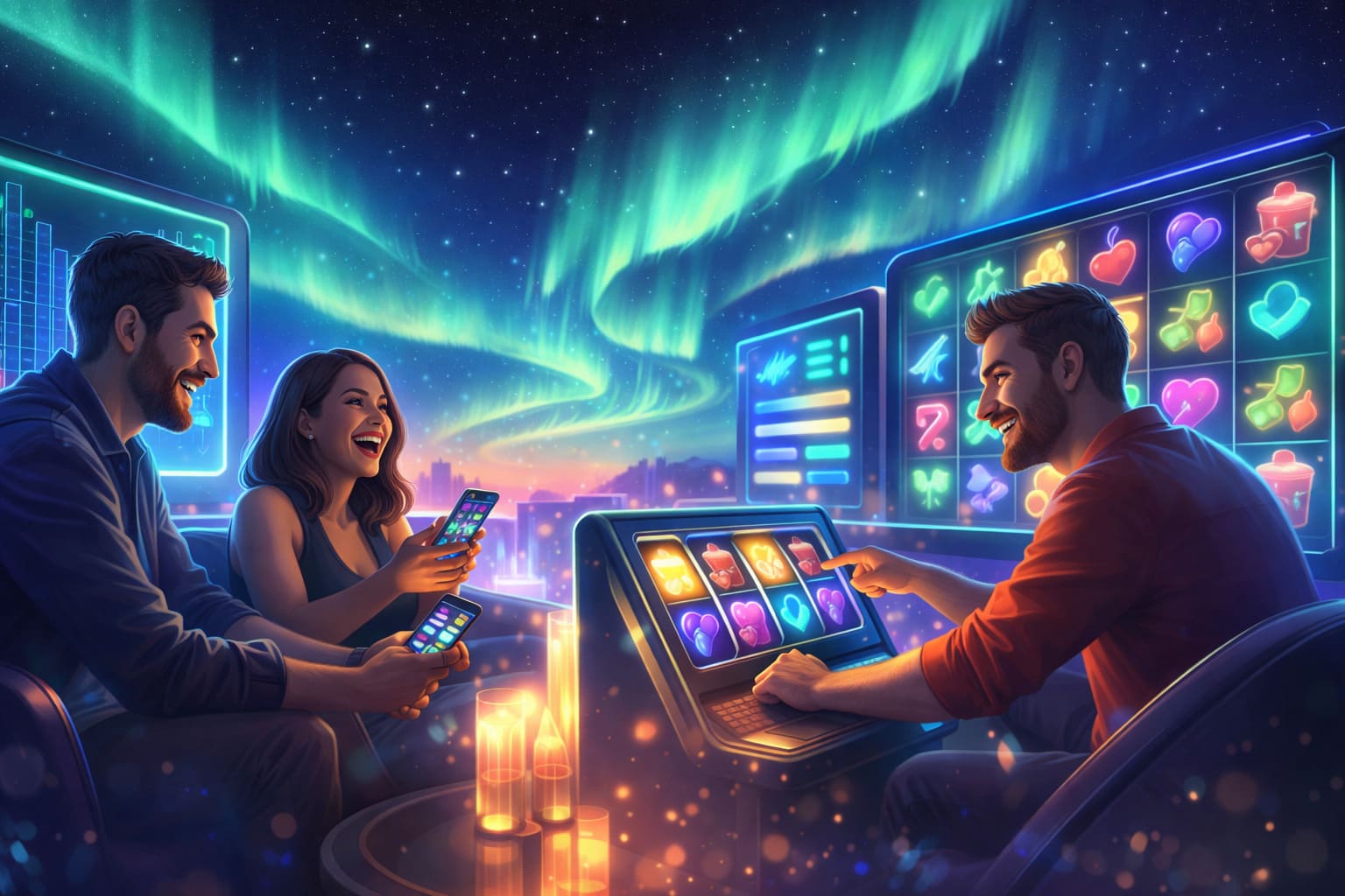 Stylized aurora social gaming showcase